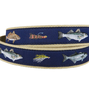 Belted Cow Saltwater Fish & Flies Leather Tab Belt