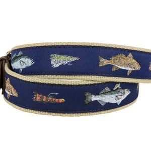 Belted Cow Saltwater Fish & Flies Leather Tab Belt
