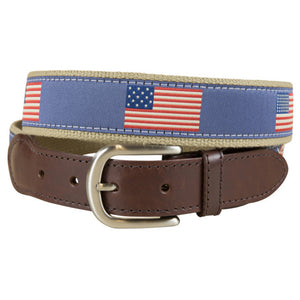 Belted Cow Historical American Flags Leather Tab Belt