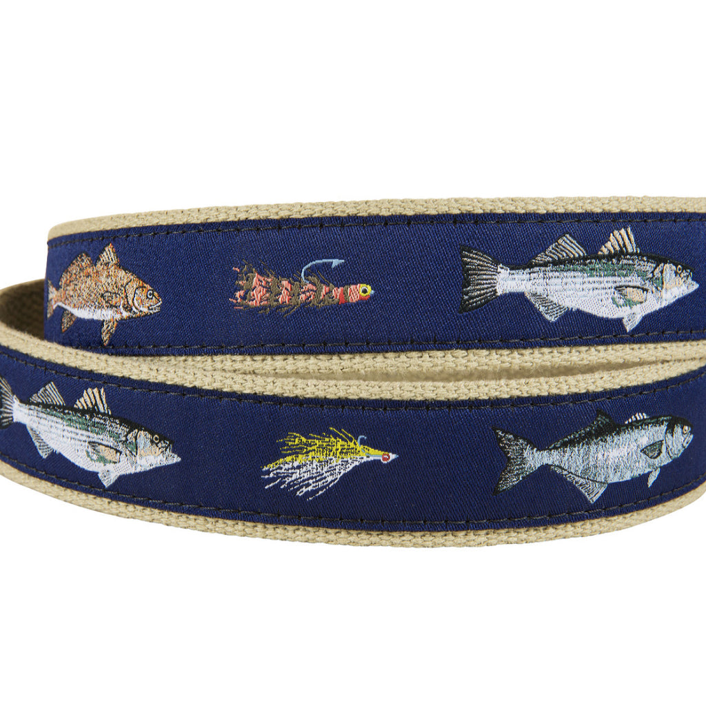 Belted Cow Saltwater Fish &amp; Flies Leather Tab Belt
