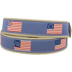 Belted Cow Historical American Flags Leather Tab Belt