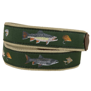 Belted Cow Freshwater Fish & Flies Leather Tab Belt