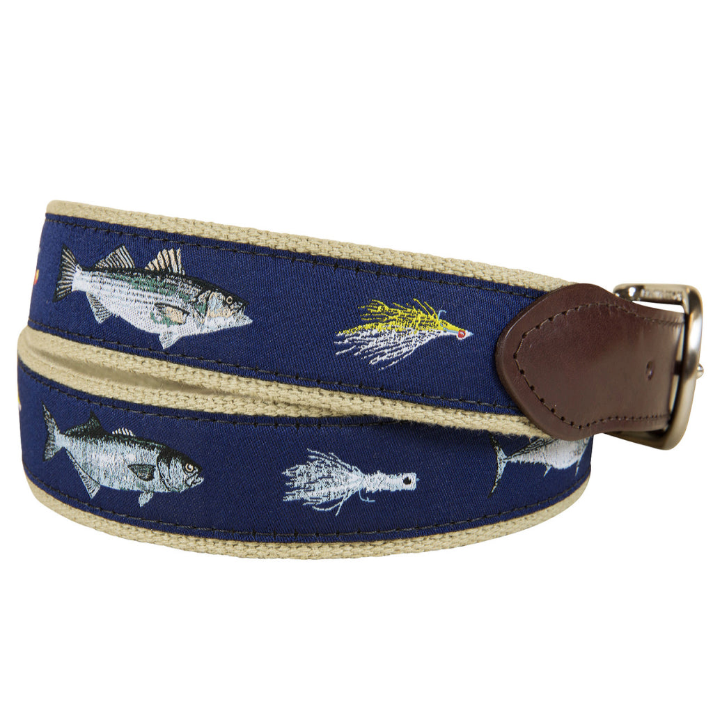 Belted Cow Saltwater Fish &amp; Flies Leather Tab Belt
