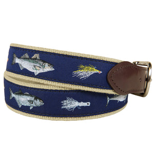 Belted Cow Saltwater Fish & Flies Leather Tab Belt
