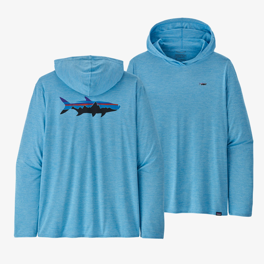 Patagonia Men's Cap Cool Daily Graphic Hoody - Relaxed - Fitz Roy Tarpon w/Tarpon: Lago Blue X-Dye / XXL